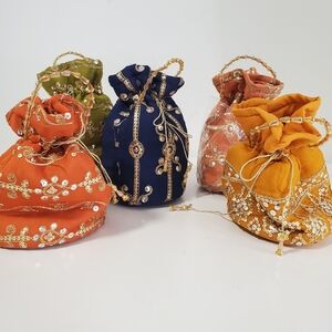 Navy Blue Embellished Mini Potli Bag